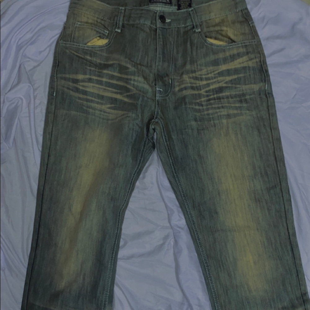 Cotton-poly blend tan grey jeans